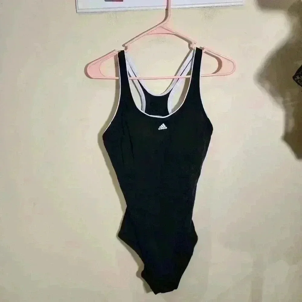 Black and white trim Adidas one piece bathing suit size 14 - Picture 2 of 8